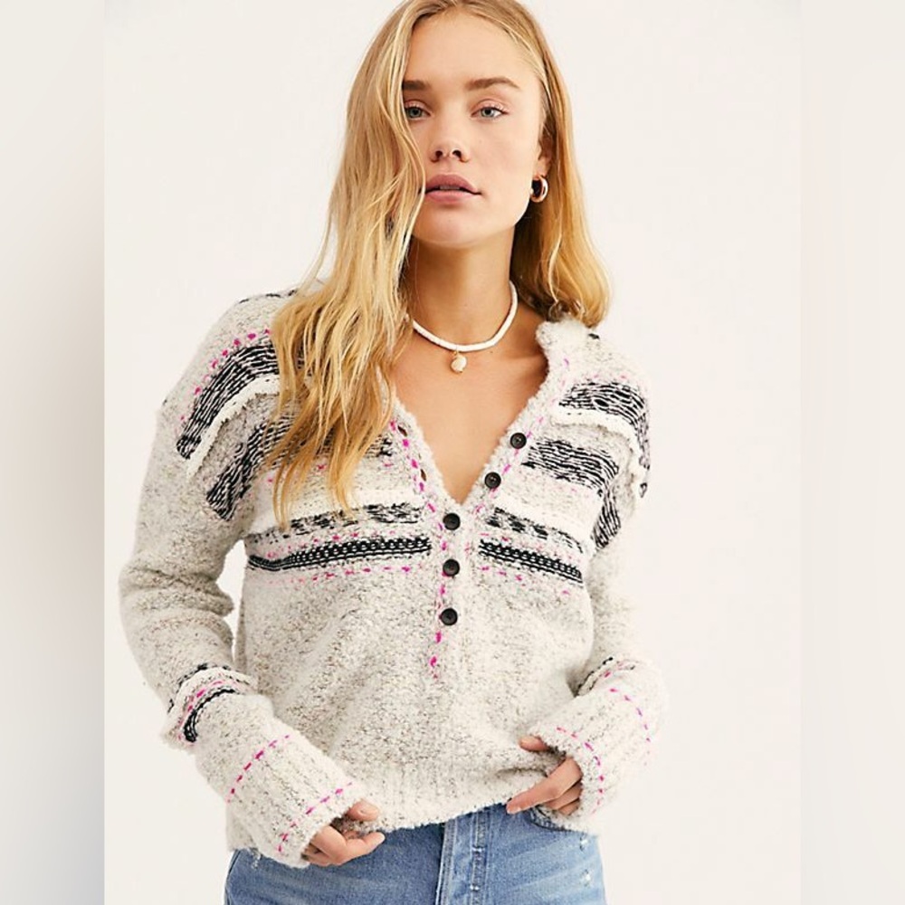 Free People Color Pop Henley Sweater Sz S